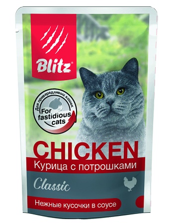 Blitz Classic Chicken влажный корм для кошек Курица с потрошками
