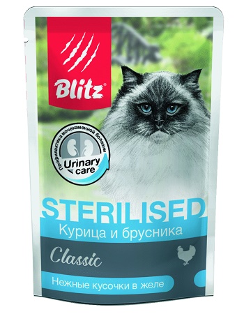 Blitz Classic Sterilised влажный корм для кошек Курица с брусникой