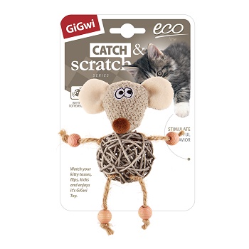 GiGwi игрушка для кошек Мышка с плетеным мячиком (75521)
