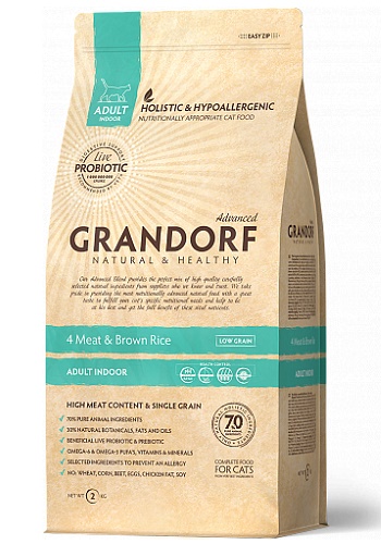 Grandorf 4 Meat & Brown Rice Indoor сухой корм для взрослых кошек