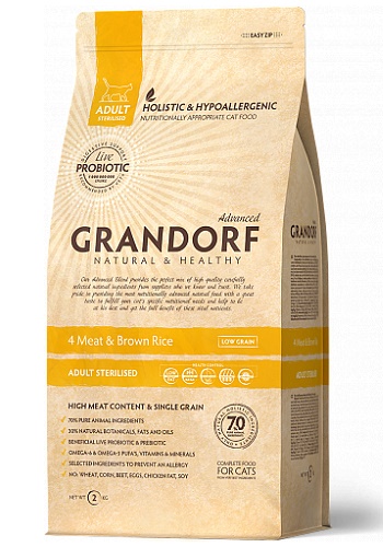 Grandorf 4 Meat & Brown Rice Sterilized сухой корм для взрослых стерилизованных кошек