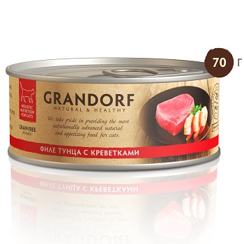 Grandorf консервы для кошек Филе тунца с креветками