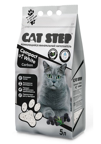 Cat Step Compact White Carbon наполнитель минеральный комкующийся