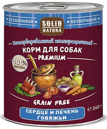 Solid Natura Premium консервы для собак Сердце и печень говяжьи