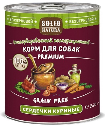 Solid Natura Premium консервы для собак Сердечки куриные
