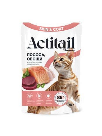 Actitail Skin & Coat влажный корм для кошек Лосось и овощи