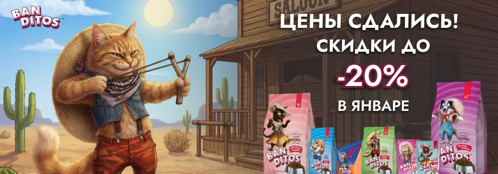 Скидка 20% на сухие корма Banditos!