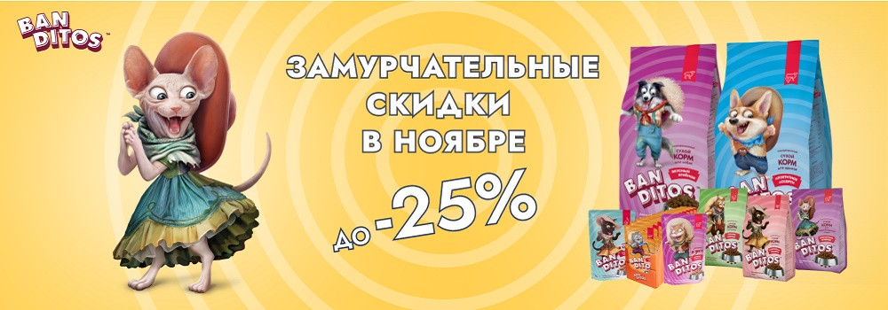 Скидка 20% на сухие корма Banditos!