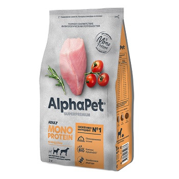 AlphaPet Monoprotein Adult сухой корм для собак средних и крупных пород Индейка