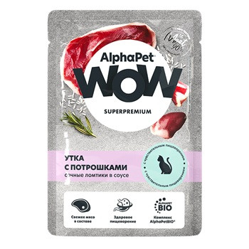 AlphaPet WOW Superpremium влажный корм для кошек Утка с потрошками