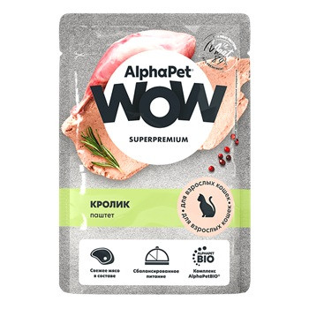 AlphaPet WOW Superpremium влажный корм для кошек Кролик паштет