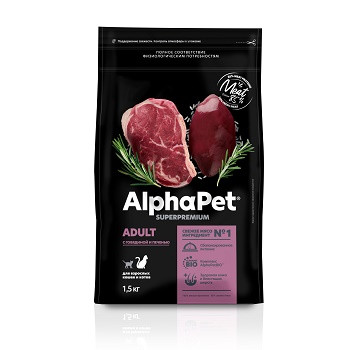 AlphaPet Superpremium сухой корм для взрослых кошек Говядина и печень