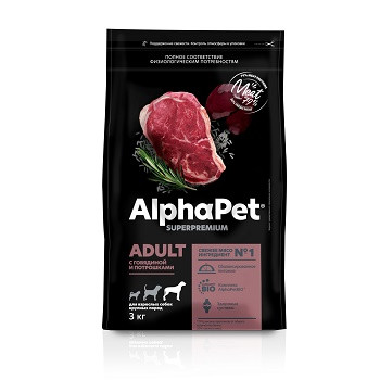 AlphaPet Superpremium Adult сухой корм для собак крупных пород Говядина и потрошки