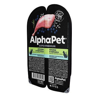 AlphaPet Superpremium влажный корм для кошек Кролик и черника (15 шт.)