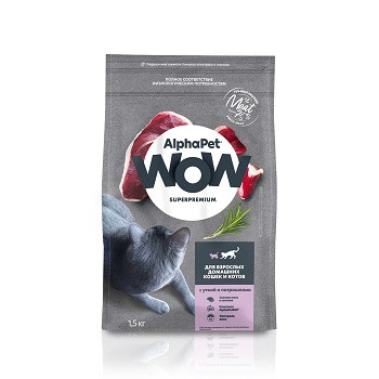 AlphaPet WOW сухой корм для домашних кошек Утка и потрошки