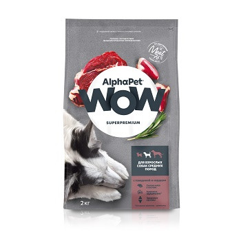 AlphaPet WOW сухой корм для собак средних пород Говядина и сердце
