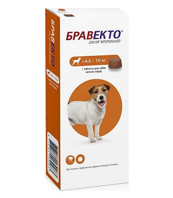 Intervet БРАВЕКТО таблетка против блох и клещей для собак 4,5-10 кг
