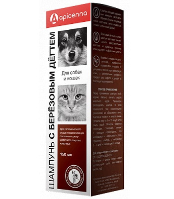 Apicenna шампунь для собак и кошек с березовым дегтем