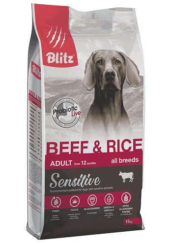 Blitz Sensitive Adult Beef & Rice сухой корм для взрослых собак всех пород с говядиной