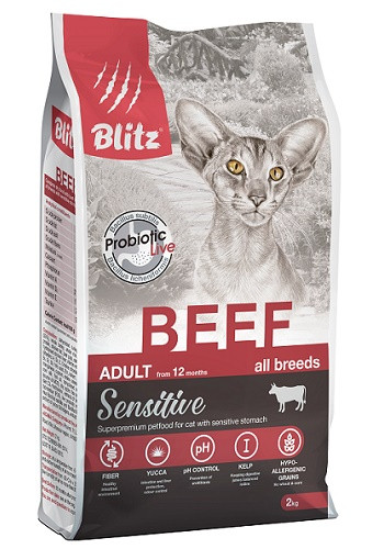 Blitz Sensitive Adult Beef сухой корм для кошек с говядиной