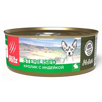 Blitz Holistic Sterilised влажный корм для кошек Кролик с индейкой