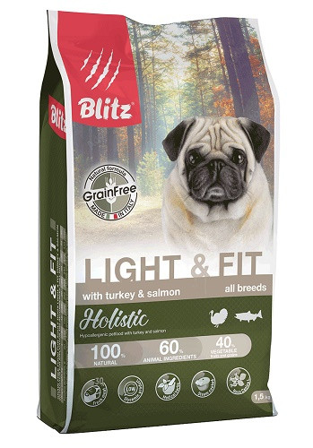 Blitz Holistic Adult Light & Fit беззерновой сухой корм для собак всех пород с избыточным весом