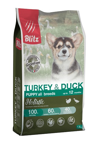 Blitz Holistic Puppy Turkey & Duck беззерновой сухой корм для щенков всех пород с индейкой и уткой