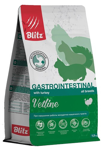 Blitz Vetline Gastrointestinal диетический корм для кошек при заболеваниях ЖКТ