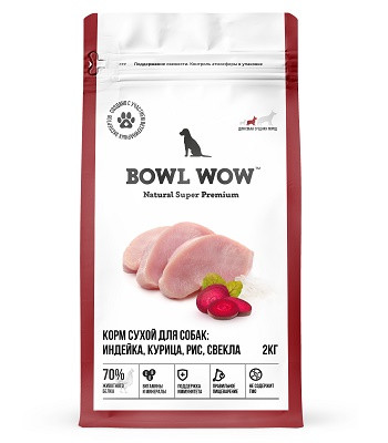 Bowl Wow сухой корм для собак средних пород Индейка, курица, рис и свекла