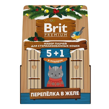 Brit Premium набор паучей для стерилизованных кошек с перепелкой в желе 5+1
