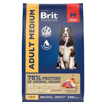 Brit Premium Adult Medium сухой корм для собак средних пород Индейка и телятина