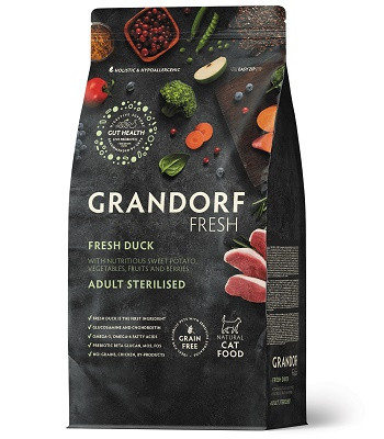 Grandorf Fresh Adult Sterilised беззерновой корм с живыми пробиотиками для кошек Утка SALE