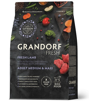 Grandorf Fresh Adult Medium&Maxi беззерновой корм с живыми пробиотиками для собак Ягненок