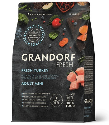 Grandorf Fresh Adult Mini беззерновой корм с живыми пробиотиками для собак Индейка