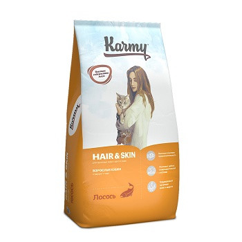 Karmy Hair&Skin сухой корм для длинношерстных кошек с лососем