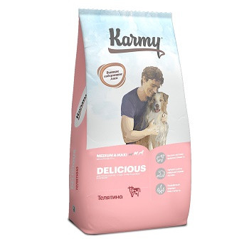 Karmy Delicious Medium&Maxi сухой корм для собак средних и крупных пород с телятиной