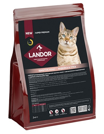 Landor Sensitive Adult сухой корм для кошек с чувствительным пищеварением с индейкой и уткой
