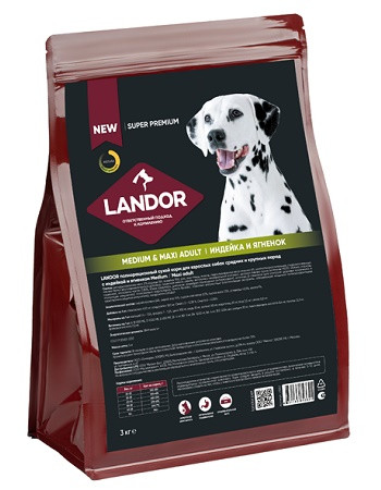 Landor Adult Medium/Maxi сухой корм для собак средних и крупных пород с индейкой и лососем