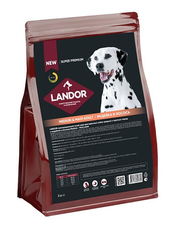 Landor Adult Medium/Maxi сухой корм для собак средних и крупных пород с индейкой и лососем