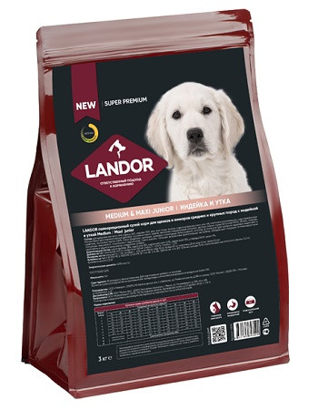 Landor Junior Medium/Maxi сухой корм для щенков средних и крупных пород с индейкой и уткой