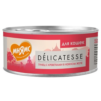 Мнямс Delicatesse консервы для взрослых кошек Тунец с креветками