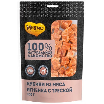 Мнямс лакомство для собак Кубики из мяса ягненка с треской