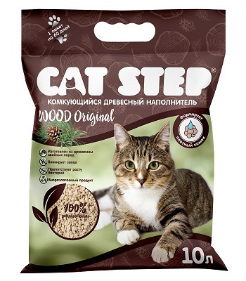 Cat Step Wood Original наполнитель древесный комкующийся