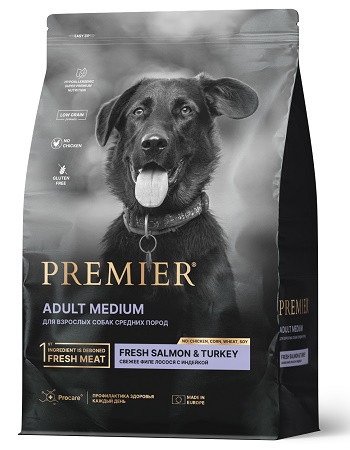 Premier Adult Medium сухой корм для собак средних пород с лососем и индейкой