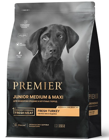 Premier Junior Medium & Maxi сухой корм для юниоров средних и крупных пород с индейкой