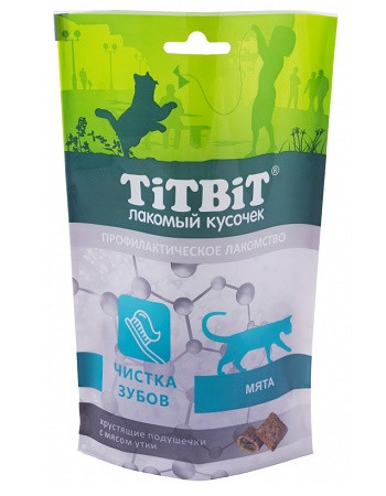 TiTBiT Хрустящие подушечки для кошек с уткой Чистка зубов