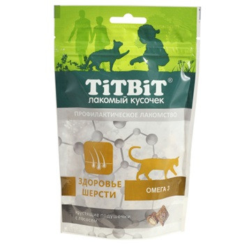 TiTBiT Хрустящие подушечки для кошек с лососем Здоровье шерсти