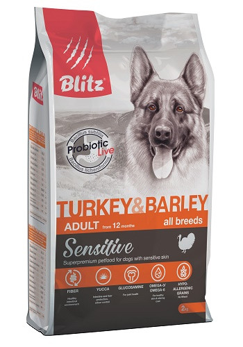 Blitz Sensitive Adult Turkey & Barley сухой корм для взрослых собак всех пород с индейкой