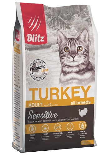 Blitz Sensitive Adult Turkey сухой корм для кошек с индейкой