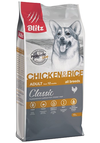 Blitz Classic Adult Chicken & Rice сухой корм для взрослых собак всех пород с курицей